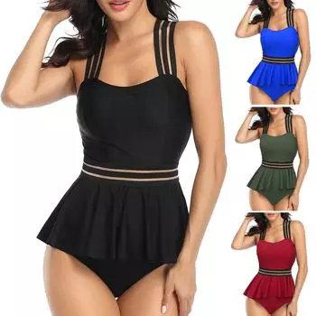 Женская юбка с разрезом, консервативный живот с подушечками на груди, без стального бюстгальтера, купальник L армия зеленый