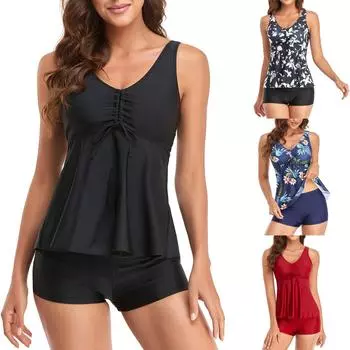 Женская юбка с разрезом, модное бикини с нагрудными подушечками без стального бюстгальтера, купальник L чёрный