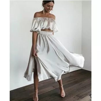 Женская юбка с разрезом, однолинейный вырез, атласная сексуальная укороченная юбка S белый/серый