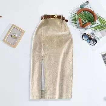 Женская юбка с разрезом, однотонная, с высокой талией, мягкая, толстая, теплая, мягкая, облегающая, элегантная, стильная, на молнии, юбка-миди длиной до середины икры S белый