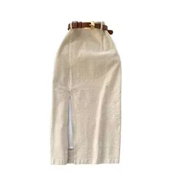 Женская юбка с разрезом, однотонная, с высокой талией, мягкая, плотная, теплая, мягкая, облегающая, элегантная, стильная, застежка-молния, до середины икры, длина миди S S белый