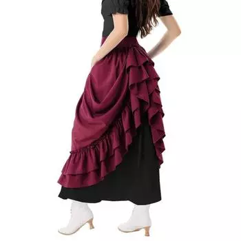 Женская юбка с высокой эластичной талией, нерегулярные оборки, соответствующий цвет, пэчворк, трапециевидной формы в стиле ретро, средневековый готический стиль Виктории, длина до щиколотки, сценическое шоу 2XL синий