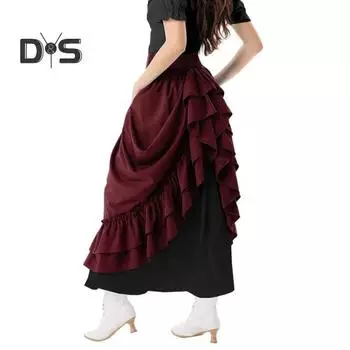 Женская юбка с высокой эластичной талией, нерегулярные оборки, соответствующий цвет, пэчворк, трапециевидной формы в стиле ретро, средневековый готический стиль Виктории, длина до щиколотки, сценическое шоу 2XL синий