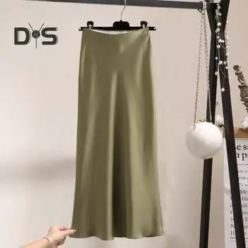 Женская юбка с высокой талией, атласная, однотонная, эластичная, А-силуэта, облегающая, мягкая, дышащая, длиной до щиколотки, в стиле OL Commute, для официальных вечеринок, выпускного вечера, макси-юбка S коричневый