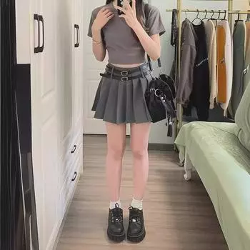 Женская юбка с высокой талией и двойным поясом в складку — размер плюс, летняя, дизайн, закрывающий глаза XL