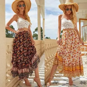 Женская юбка с высокой талией и разрезом на пуговицах с принтом S