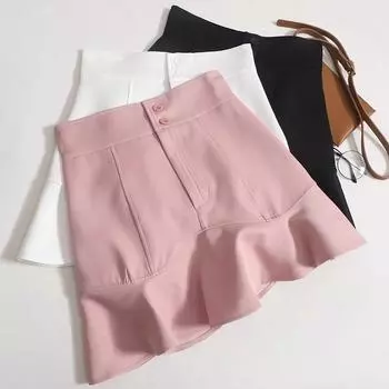 Женская юбка с высокой талией и заостренным воротом - весна 2024 года, А-силуэт, подол лотоса, прикрывающий бедра M