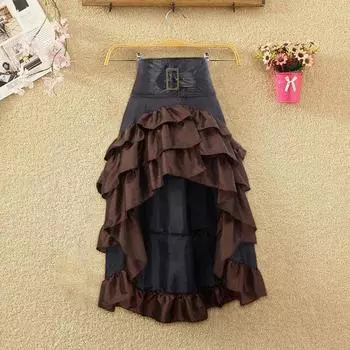 Женская юбка с высокой талией, нерегулярная оборка, лоскутное сочетание цветов, ретро, разбросанная, средневековая, королевская, женская юбка-макси, костюм для выступлений XL вино красного
