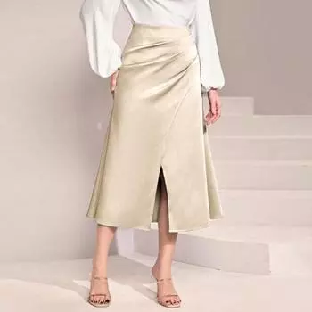 Женская юбка с высокой талией, однотонная, универсальный стиль, плиссированная юбка, утягивающая, с разрезом, молния, облегающая юбка миди S зелёный