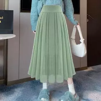 Женская юбка с высокой талией, плиссированная, свободная, однотонная, с эластичной резинкой на талии, мягкая двухслойная юбка до середины икры, женская повседневная юбка-миди для выпускного вечера M розовый