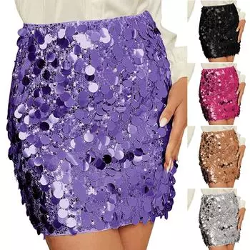 Женская юбка с высокой талией, сексуальная, расшитая бисером и пайетками, юбка на бедрах, короткая юбка, короткая юбка, юбка M чёрный