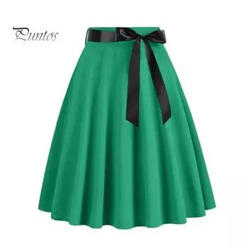 Женская юбка с высокой талией, со шнуровкой на талии, юбка-солнце в стиле пэчворк, цветная юбка для выступлений, плиссированная юбка с оборками S зелёный