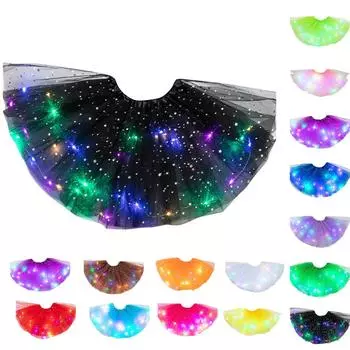 Женская юбка-сетка с пайетками и светодиодной подсветкой, юбка из тюля средней длины One Size