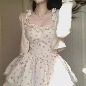 Женская юбка средней длины с французским кроем — милый цветочный дизайн, идеально подходит для ранней весны и осени, шикарная талия и нежный стиль феи. M 90-105