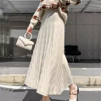 Женская юбка средней длины с волнистым ромбовидным узором, осенне-зимняя, полуоблегающая one size fits all