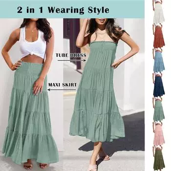 Женская юбка средней длины с высокой талией, богемная плиссированная элегантная длинная юбка трапециевидной формы L армия зеленый