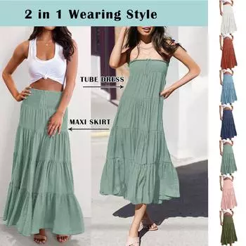 Женская юбка средней длины с высокой талией, богемная плиссированная элегантная длинная юбка трапециевидной формы L