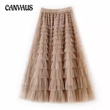 Женская юбка средней длины, юбка-пачка с оборками, сетчатая юбка средней длины One Size розовый