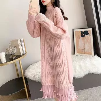 Женская юбка-свитер больших размеров, женская осенне-зимняя длинная свободная секция выше колена, верхняя одежда и внутренняя рубашка-база XXXXL