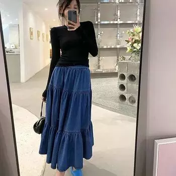 Женская юбка свободного покроя с высокой талией, весна-осень, большие размеры, длинная, однотонная, элегантная 6XL