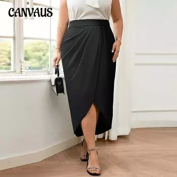 Женская юбка Temperament Commuter Draw плиссированная юбка больших размеров с разрезом на одну ногу 1XL чёрный