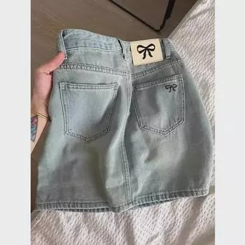 Женская юбка-трапеция из денима в стиле ретро с высокой талией больших размеров - летний стиль Small синий