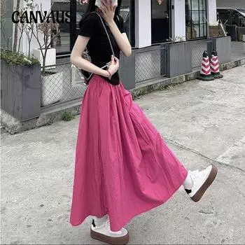 Женская юбка Весенне-летняя тонкая темпераментная юбка-зонтик с высокой талией и плиссированной юбкой средней длины M чёрный