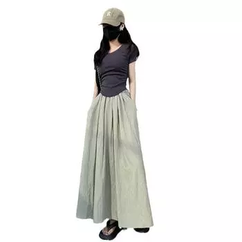 Женская юбка Весенне-летняя тонкая темпераментная юбка-зонтик с высокой талией и плиссированной юбкой средней длины M чёрный