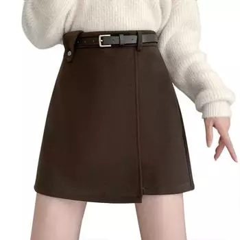 Женская юбка Высокая талия Тонкая юбка с поясом Нерегулярная юбка M
