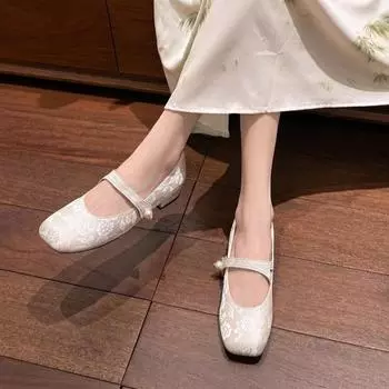 Женская юбка в китайском стиле на весну и осень, ципао в китайском стиле, французские туфли на толстой подошве 35