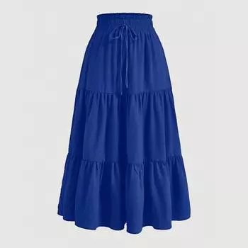 Женская юбка в стиле бохо, эластичная, с высокой талией, регулируемая, с завязками на талии, однотонная, А-силуэт, летняя юбка M розовый