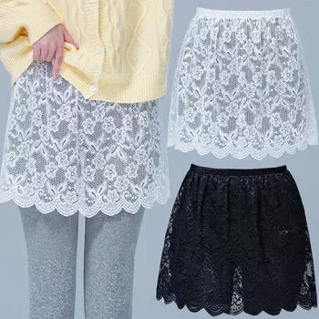 Женская юбка весна-осень с кружевом, прикрывающая ягодицы, модная универсальная мини-юбка с короткими рукавами XL белый