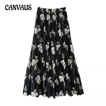 Женская юбка, винтажная плиссированная юбка до половины тела, весенне-летняя повседневная юбка с принтом и принтом One Size