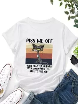 Женская удобная белая футболка свободного кроя с классическим принтом S