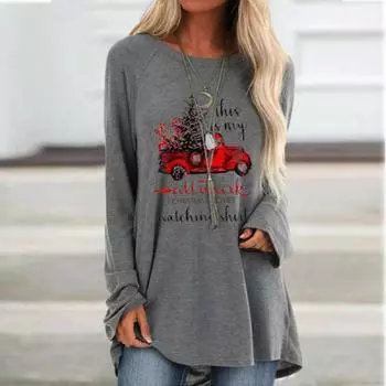 Женская удобная футболка с длинными рукавами и круглым вырезом больших размеров, рождественская повседневная мешковатая футболка средней длины XS белый