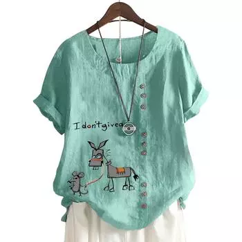 Женская удобная хлопковая футболка свободного кроя с уникальным принтом S озеро синий