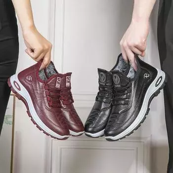 Женская удобная и нескользящая повседневная обувь из плюша из хлопка 41 чёрный