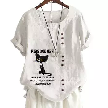 Женская удобная повседневная футболка из хлопка и льна с 8 рисунками животных, круглым вырезом и короткими рукавами, S-5XL S