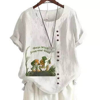 Женская удобная повседневная футболка из хлопка и льна с 8 рисунками животных, круглым вырезом и короткими рукавами, S-5XL S