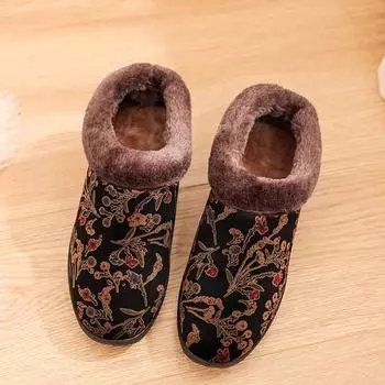 Женская удобная, теплая, нескользящая мягкая подошва, туфли из плюша и толстого хлопка 41 чёрный