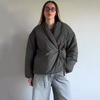 Женская удобная теплая толстая куртка осень-зима со шнуровкой и украшениями в стиле кимоно, пальто с длинным рукавом, верхняя одежда S