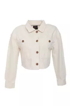 Женская укороченная джинсовая куртка цвета экрю