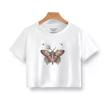 Женская укороченная футболка с коротким рукавом с принтом бабочки, летний модный укороченный топ, женская хлопковая укороченная футболка, однотонная повседневная женская футболка, Tarrzzcom