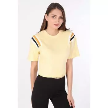 Женская укороченная футболка в рубчик желтая