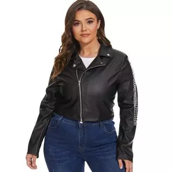 Женская укороченная куртка из искусственной кожи в стиле панк Harajuku, черное пальто, готическое пальто с длинными рукавами и цепочками S чёрный