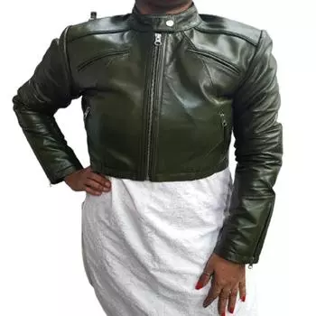 Женская укороченная куртка из овечьей кожи Noora оливково-зеленого цвета, байкерская куртка в укороченном стиле, уличная, клубная и праздничная одежда Красивая куртка XS оливковое зеленый