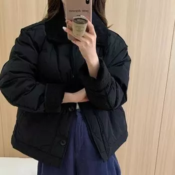 Женская укороченная куртка в стиле пэчворк, осенне-зимняя женская куртка с хлопковой подкладкой, легкое пальто с карманами и длинными рукавами, теплое дизайнерское пальто XL чёрный