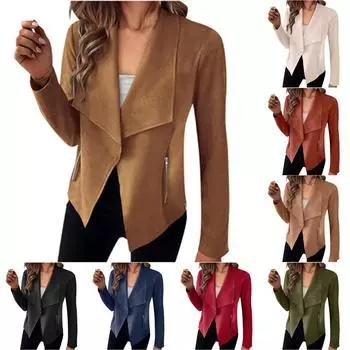 Женская укороченная повседневная куртка из искусственной замши с длинными рукавами и открытым передом, верхняя одежда с карманами XL бежевый