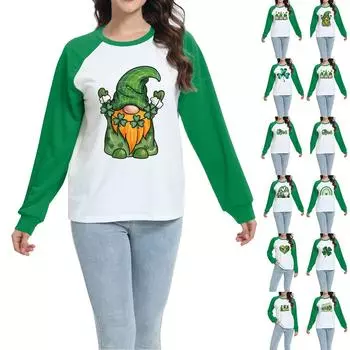 Женская ул.. День Патрика Одежда Топы Повседневная рубашка с длинным рукавом XL бежевый