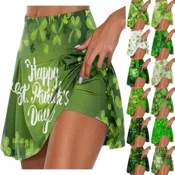 Женская ул.. Спортивные эластичные плиссированные теннисные юбки с принтом «День Святого Патрика», внутренние шорты для занятий йогой, эластичные спортивные шорты для гольфа M
